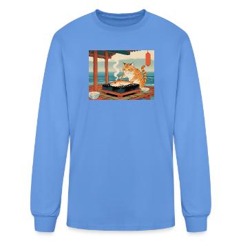 Cat Grilling at Ocean Pier - Men's Long Sleeve T-Shirt - carolina blue - Front