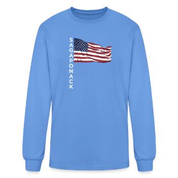Sagaponack 11962 The Hamptons American Flag USA  - Men's Long Sleeve T-Shirt - carolina blue - Front