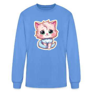 Kawaii Pink Kitten with Blue Collar - Men's Long Sleeve T-Shirt - carolina blue - Front