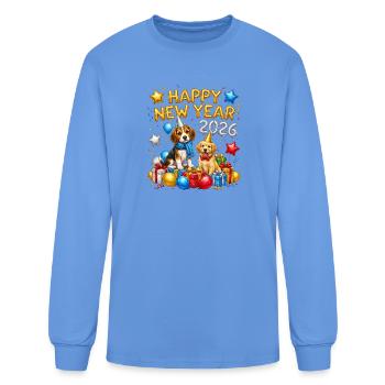 Happy New Year 2026 Beagle Golden Retriever Party - Men's Long Sleeve T-Shirt - carolina blue - Front