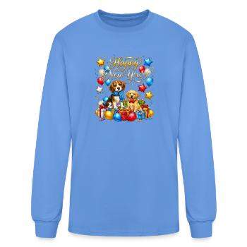 Happy New Year Beagle Golden Retriever Gifts - Men's Long Sleeve T-Shirt - carolina blue - Front