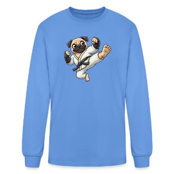 Pug karate kick self-defense martial arts - Men's Long Sleeve T-Shirt - carolina blue - Front