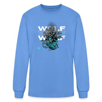 Teal Shadow Wolf Fractal Bloom - Men's Long Sleeve T-Shirt - carolina blue - Front