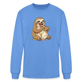 Cute sloth cartoon pizza salami clumsy - Men's Long Sleeve T-Shirt - carolina blue - Front