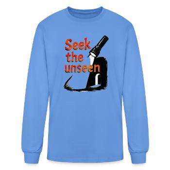 Seek The Unseen Grungy Urbex Flashlight Graphic - Men's Long Sleeve T-Shirt - carolina blue - Front