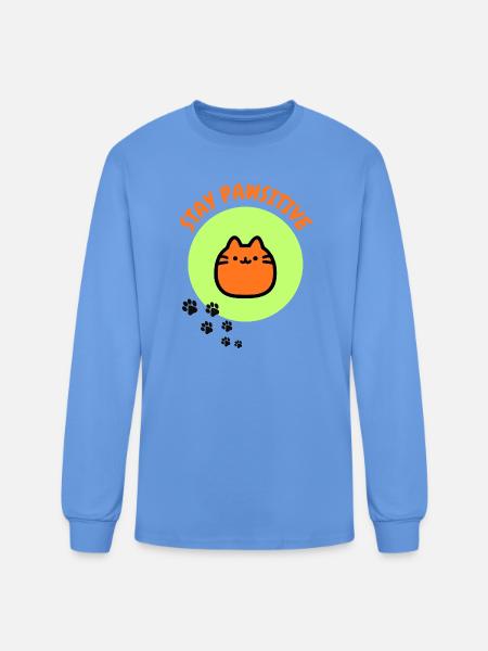 Stay Pawsitive – Cute Motivational Cat Art - Men's Long Sleeve T-Shirt - carolina blue