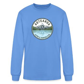 Aotearoa Alpine & Tramping Club Vintage Badge Art  - Men's Long Sleeve T-Shirt - carolina blue - Front