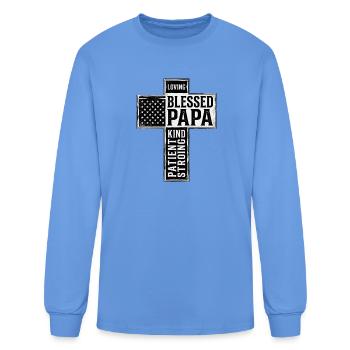Typographie chrétienne vintage de la Bienheureuse Croix Papa - T-shirt à manches longues Homme - bleu caroline - Devant