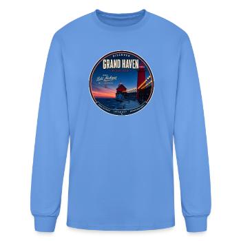 Grand Haven Lighthouse Sunset - Men's Long Sleeve T-Shirt - carolina blue - Front