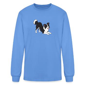 Bold Border Collie Play Pose - Men's Long Sleeve T-Shirt - carolina blue - Front