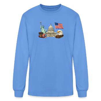 Patriotic Eagle & Landmarks Collage - Men's Long Sleeve T-Shirt - carolina blue - Front