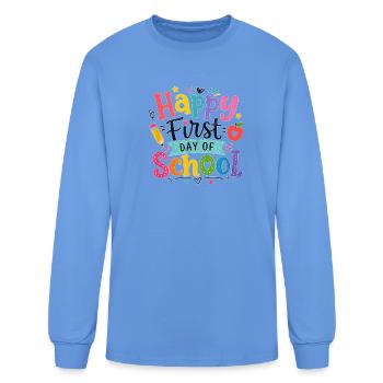 Happy First Day of School Colorful Classroom  - Men's Long Sleeve T-Shirt - carolina blue - Front