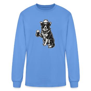 Cowboy Dog With Beer Funny Border Collie - Men's Long Sleeve T-Shirt - carolina blue - Front