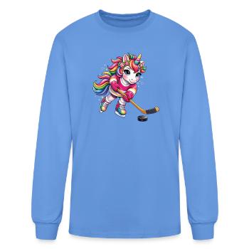 Unicorn Playing Hockey - Cute Rainbow Shirt - Men's Long Sleeve T-Shirt - carolina blue - Front