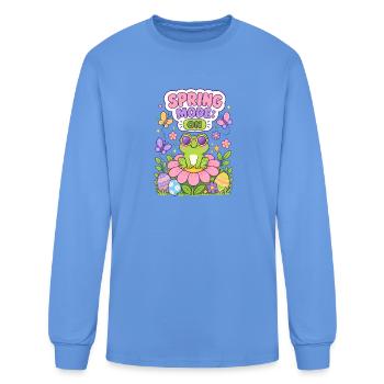Spring Mode On Frog on Floral Bloom - Men's Long Sleeve T-Shirt - carolina blue - Front