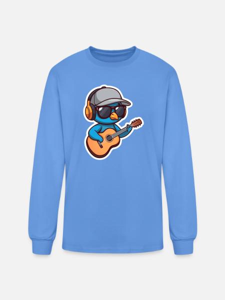 Cute Peacock Guitar Mascot Sticker - Men's Long Sleeve T-Shirt - carolina blue