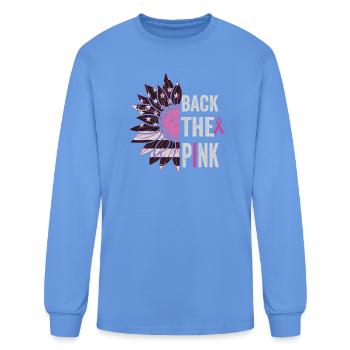 Back the Pink Sunflower Ribbon Breast Cancer  - Men's Long Sleeve T-Shirt - carolina blue - Front