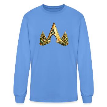 Ornate Gold A Monogram - Men's Long Sleeve T-Shirt - carolina blue - Front
