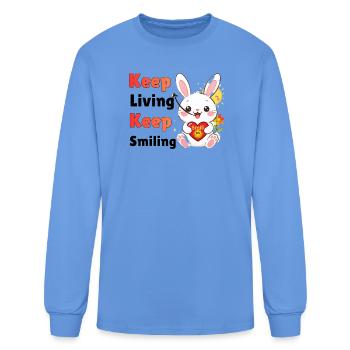 Keep Living Keep Smiling - Cute Bunny Hoodie - Men's Long Sleeve T-Shirt - carolina blue - Front