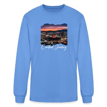 Juárez Skyline at Dusk with Neon X - Men's Long Sleeve T-Shirt - carolina blue - Front