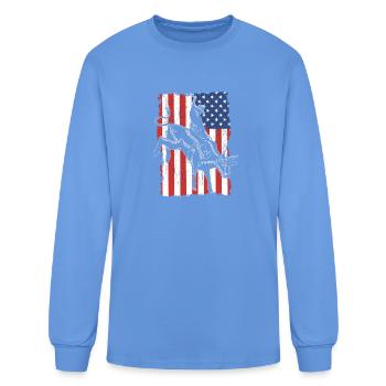 Patriotic Bull Riding USA Flag - Men's Long Sleeve T-Shirt - carolina blue - Front