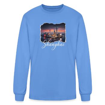 Shanghai Skyline Tear Art - Men's Long Sleeve T-Shirt - carolina blue - Front