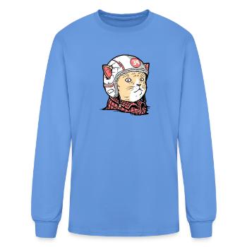 Retro Biker Cat Wearing Helmet Illustration - Men's Long Sleeve T-Shirt - carolina blue - Front