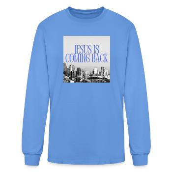 Jesus Is Coming Back Halftone City Skyline Streetw - Men's Long Sleeve T-Shirt - carolina blue - Front