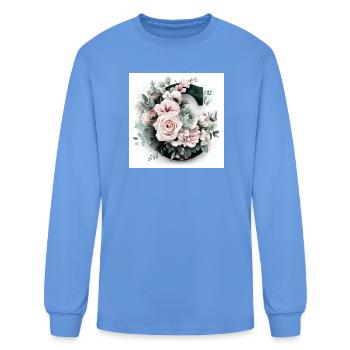 Floral Letter C Monogram Art, Elegant Pink Roses a - Men's Long Sleeve T-Shirt - carolina blue - Front