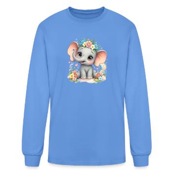 Bébé éléphant à couronne florale - T-shirt à manches longues Homme - bleu caroline - Devant