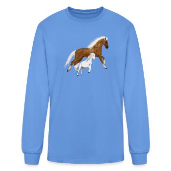 Mare and White Foal Horse Art - Men's Long Sleeve T-Shirt - carolina blue - Front