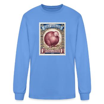 Vintage New Zealand Kiwi Postage Retro Stamp Art - Men's Long Sleeve T-Shirt - carolina blue - Front