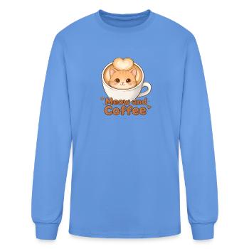 Meow and Coffee Cozy Cat in Cup - Men's Long Sleeve T-Shirt - carolina blue - Front