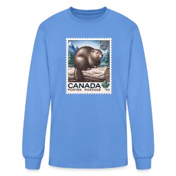Vintage Canada Beaver Postage Stamp Art - Men's Long Sleeve T-Shirt - carolina blue - Front