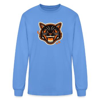 Vintage Halloween Black Cat - Distressed  - Men's Long Sleeve T-Shirt - carolina blue - Front