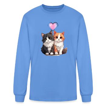 Heartfelt Cat Duo with Pink Heart - Men's Long Sleeve T-Shirt - carolina blue - Front