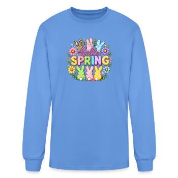 Hello Spring Cute Bunny Flowers Colorful Easter Ae - Men's Long Sleeve T-Shirt - carolina blue - Front