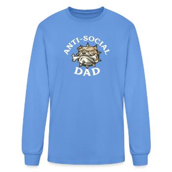 T-Shirt_anti-social_dad Funny Bulldog Dad Gift - Men's Long Sleeve T-Shirt - carolina blue - Front