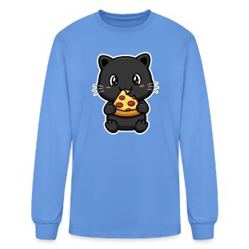 Midnight Cat Eats Pizza Slice - Men's Long Sleeve T-Shirt - carolina blue - Front
