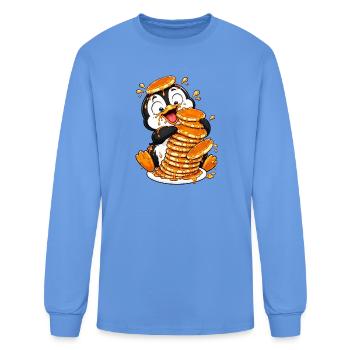 Penguin Pancakes Syrup Funny Cartoon - Men's Long Sleeve T-Shirt - carolina blue - Front
