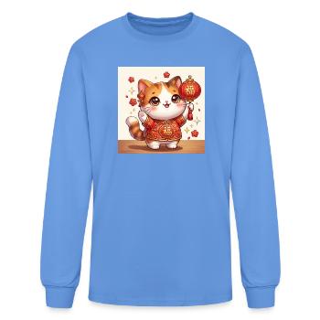 Lucky Cat Lanterns Chinese New Year Kawaii Cute - Men's Long Sleeve T-Shirt - carolina blue - Front