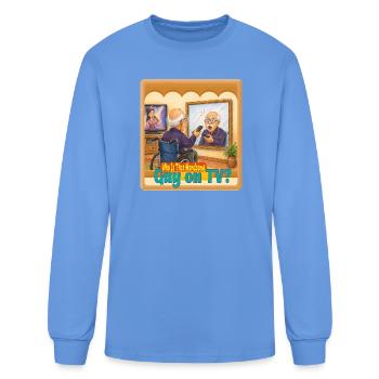 Funny Grandpa Confusing Mirror with TV Drawing - Men's Long Sleeve T-Shirt - carolina blue - Front