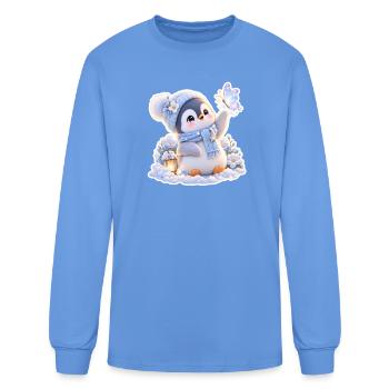 Winter Penguin with Butterfly Charm - Men's Long Sleeve T-Shirt - carolina blue - Front