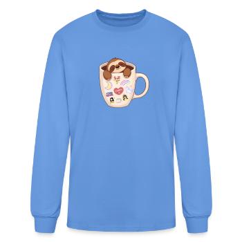 Sleepy Sloth in Cozy Mug Sticker Joy - Men's Long Sleeve T-Shirt - carolina blue - Front