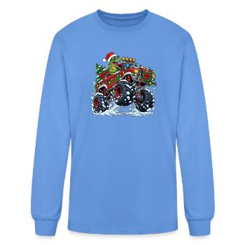 Dinosaur Monster Truck Christmas Lights Santa Boys - Men's Long Sleeve T-Shirt - carolina blue - Front