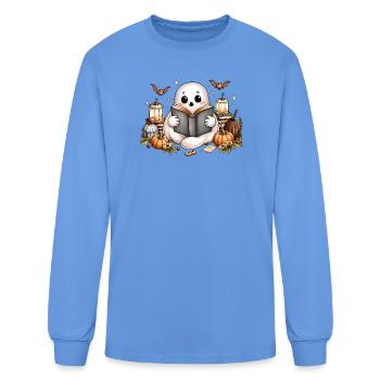 Cozy Ghost Reads Autumn Tale - Men's Long Sleeve T-Shirt - carolina blue - Front