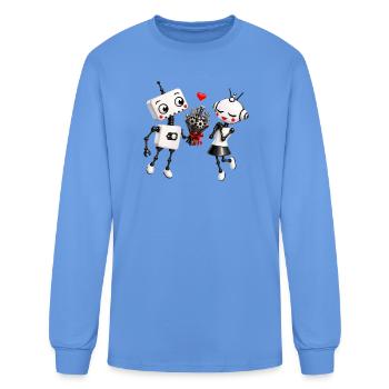 Robot couple with a romantic tech-themed bouquet - Men's Long Sleeve T-Shirt - carolina blue - Front