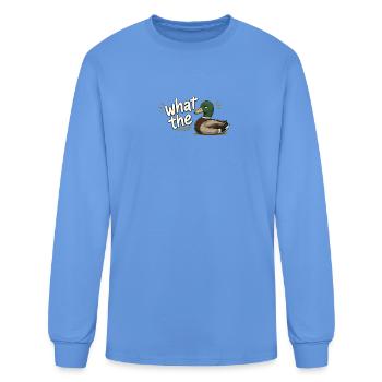 What the Duck | Funny Mallard Duck Pun Cartoon - Men's Long Sleeve T-Shirt - carolina blue - Front