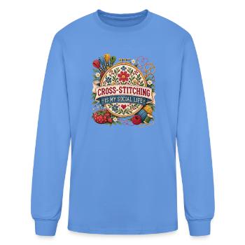 Cross Stitching Is My Social Life - Men's Long Sleeve T-Shirt - carolina blue - Front