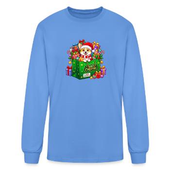 Corgi in Gift Bag Christmas - Men's Long Sleeve T-Shirt - carolina blue - Front
